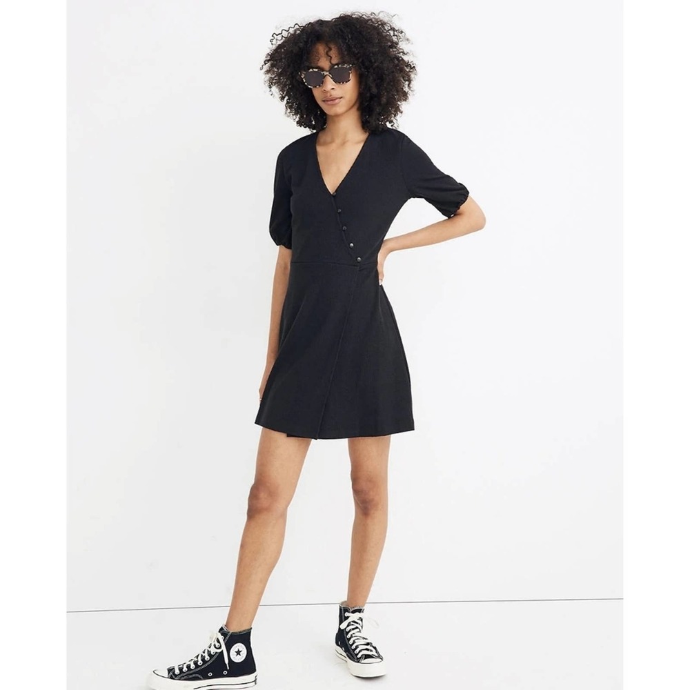 Madewell Cross Front Button Dress Large Black